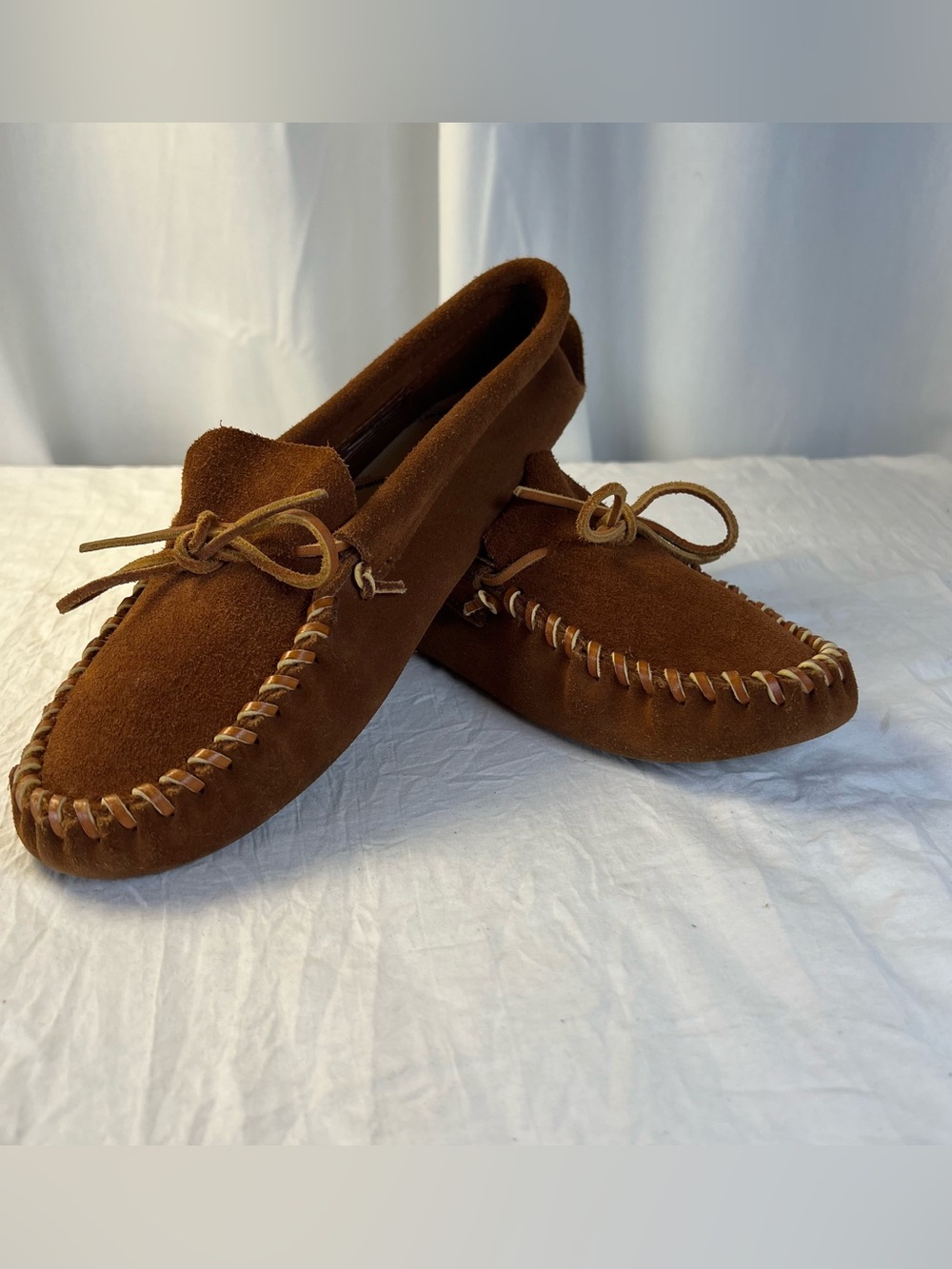 Minnetonka Unlined Softsole Moccasin Slipper Men's sz9.5 DarkBrown Suede Loafers